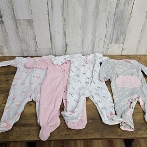 Carter's Girls Size 3-6 Months Pink and Gray Footed One Pieces Pajama Lot Of 4